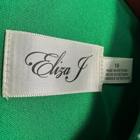 Eliza J Womens 10 Long Sleeve Green Floral A-Line Dress Business Wedding - Picture 2 of 3